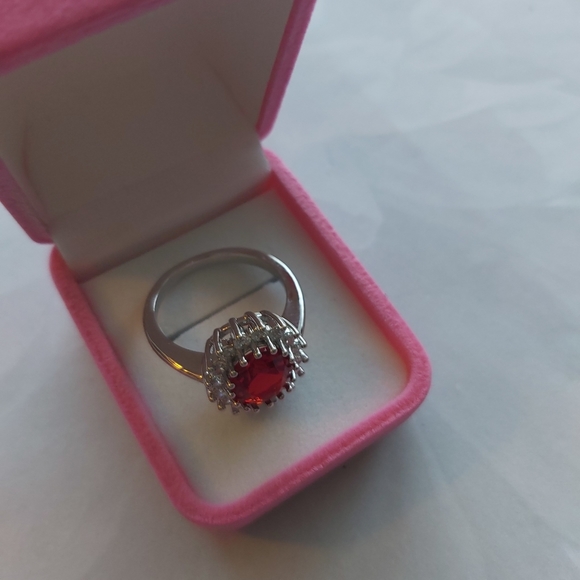 Ruby CZ AAA/ Rhodium Plated Ring: - Picture 6 of 12